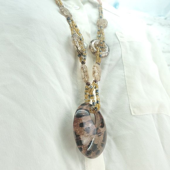 Womens Tan Multi Layer Beaded String Circle Fashion Jewelry Pendent Necklace - Picture 3 of 9